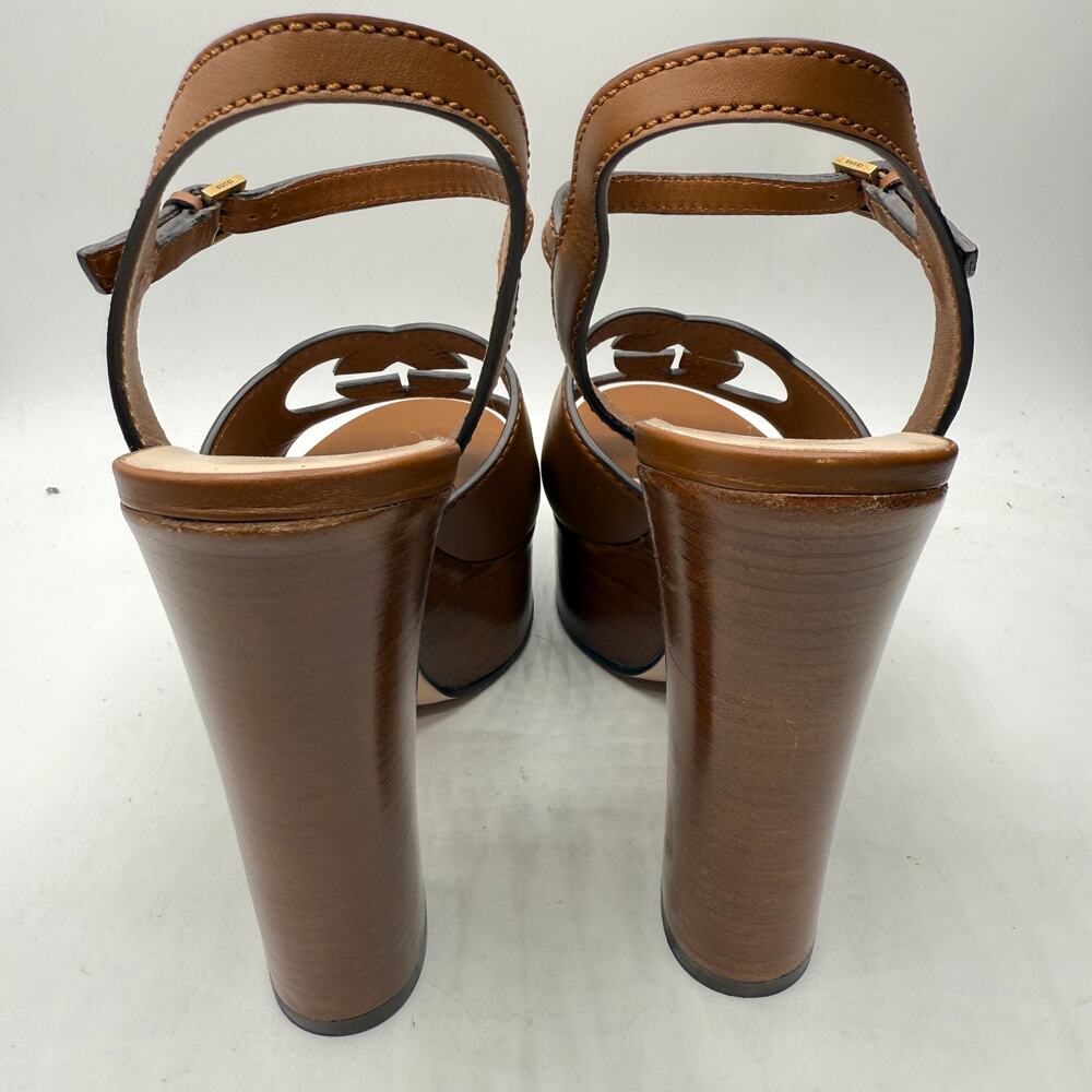 Gucci Brown Leather Heels with Platform and Ankle Strap - Picture 6 of 12